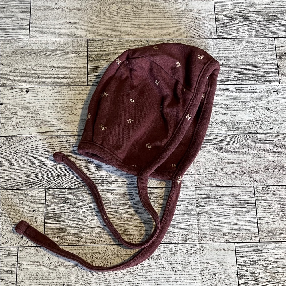 Jamie Kay Burgundy Kids Bonnet with Floral Accents size 0-3 months